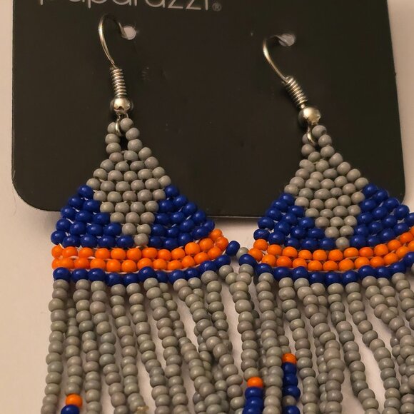 Paparazzi Gray Blue and Orange Dangle Earrings - Picture 3 of 4